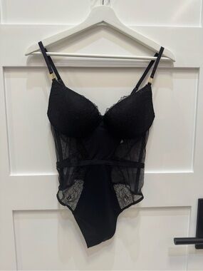 Victoria's Secret Black Lace & Mesh Bodysuit with Adjustable Straps